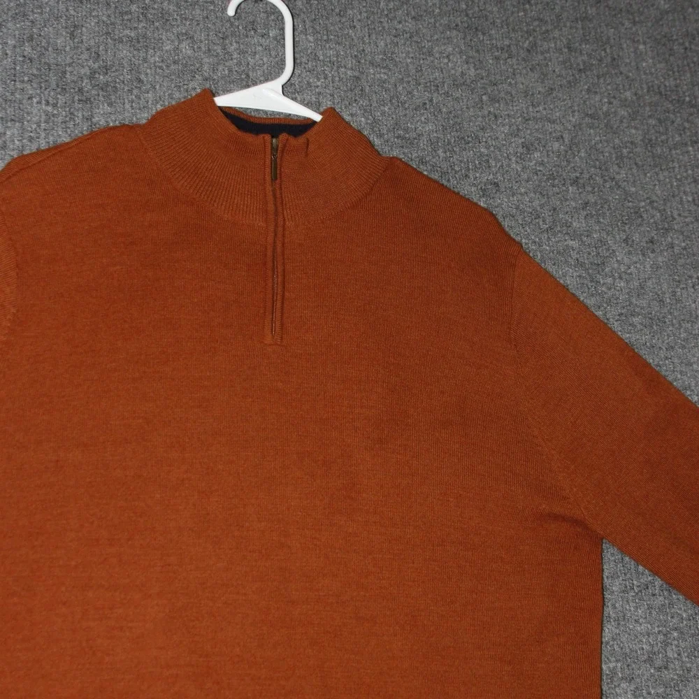 Garret Scott Sweater‎ Mens M Rust Orange Extra Fine Merino Wool Quarter Zip